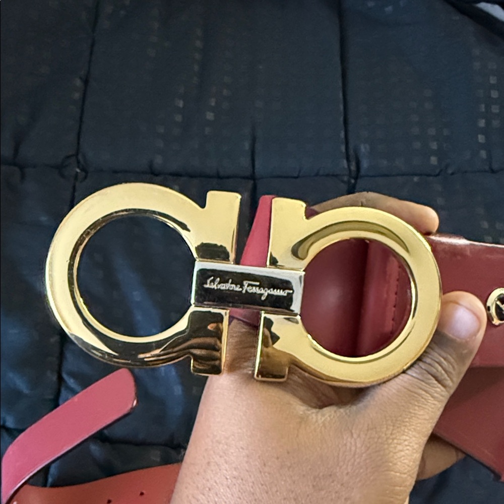 Salvatore Ferragamo Red Belt with Gold Buckle